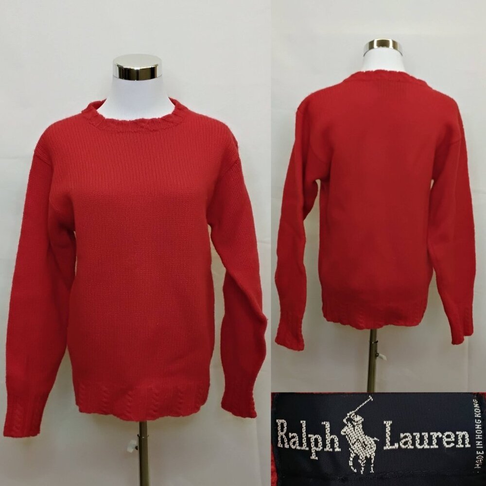 Ralph Lauren Sweater Women's S Red 100% Wool Hong Kong Vintage 1990s #J5162
